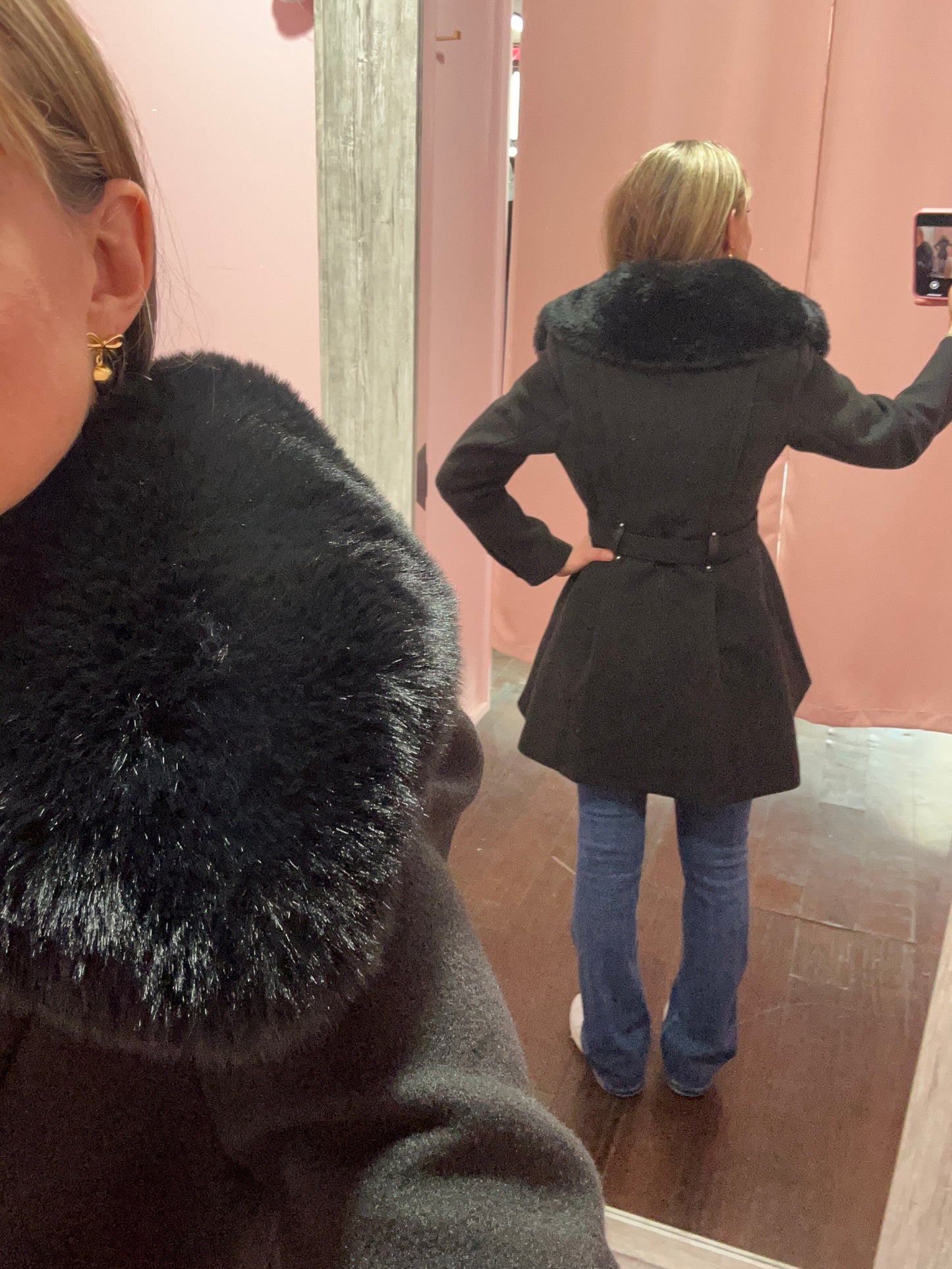 Black Coat Removable Fur Collar