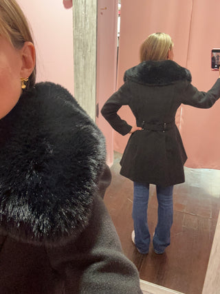 Black Coat Removable Fur Collar