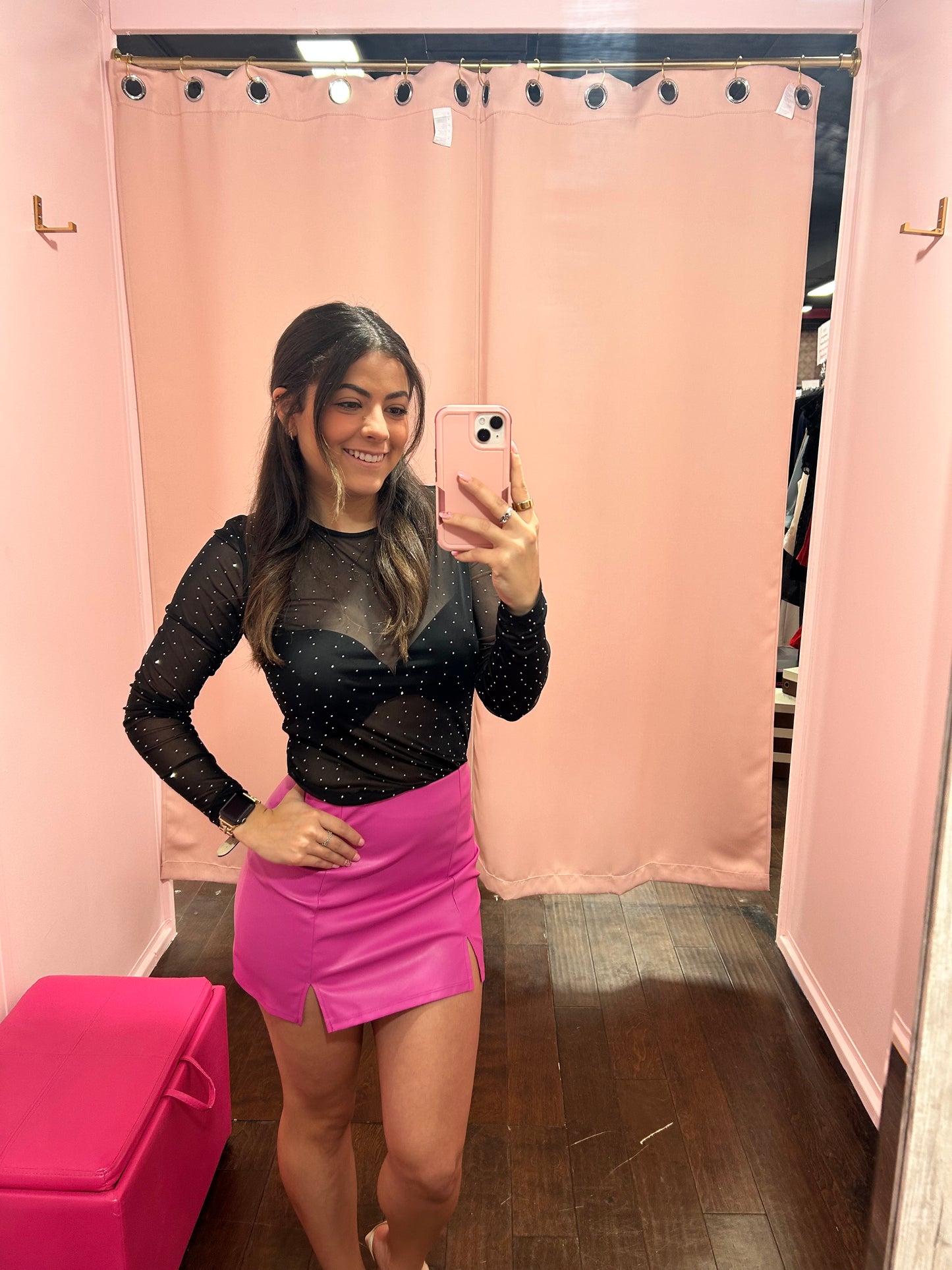 Double Slit Mini Skirt Magenta