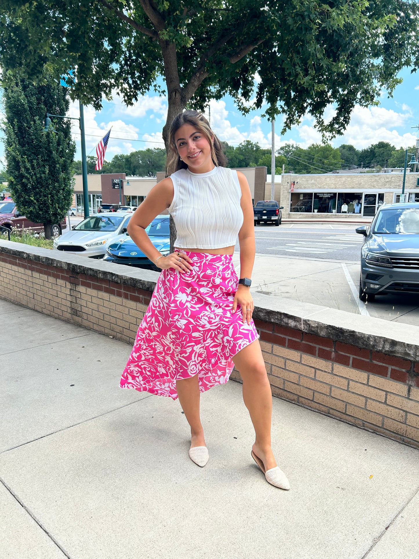 Hi Low Floral Skirt Pink