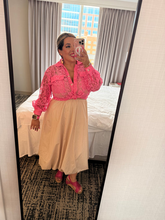 Lace Shacket Blouse Pink