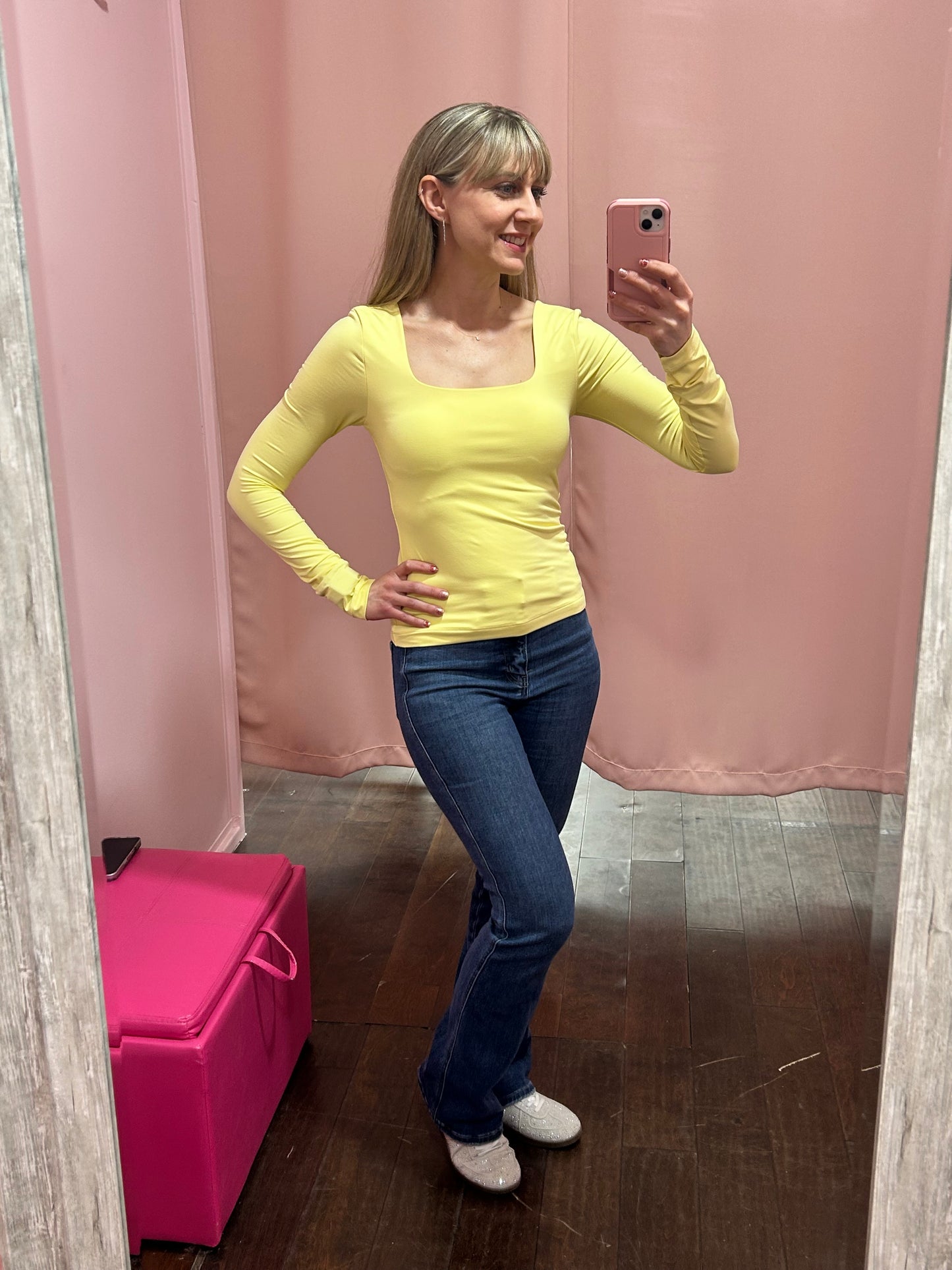 Square Neck LS Top Pineapple