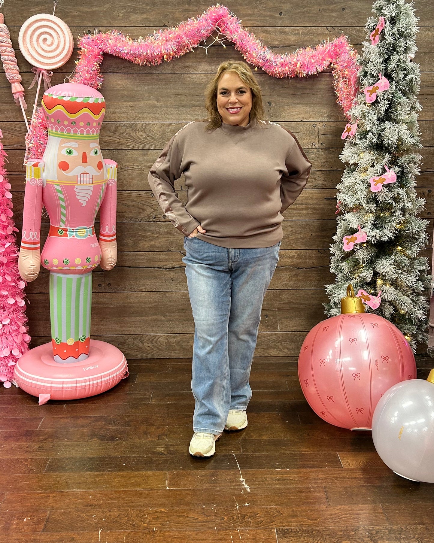 Curvy Modal Sweatshirt Satin Detail Mocha