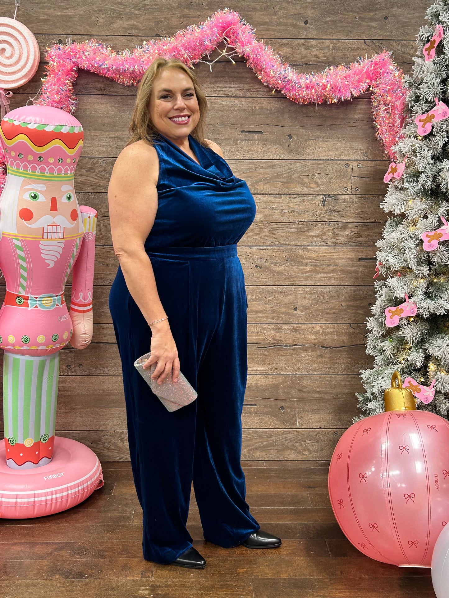 Curvy Velvet Jumpsuit Blue