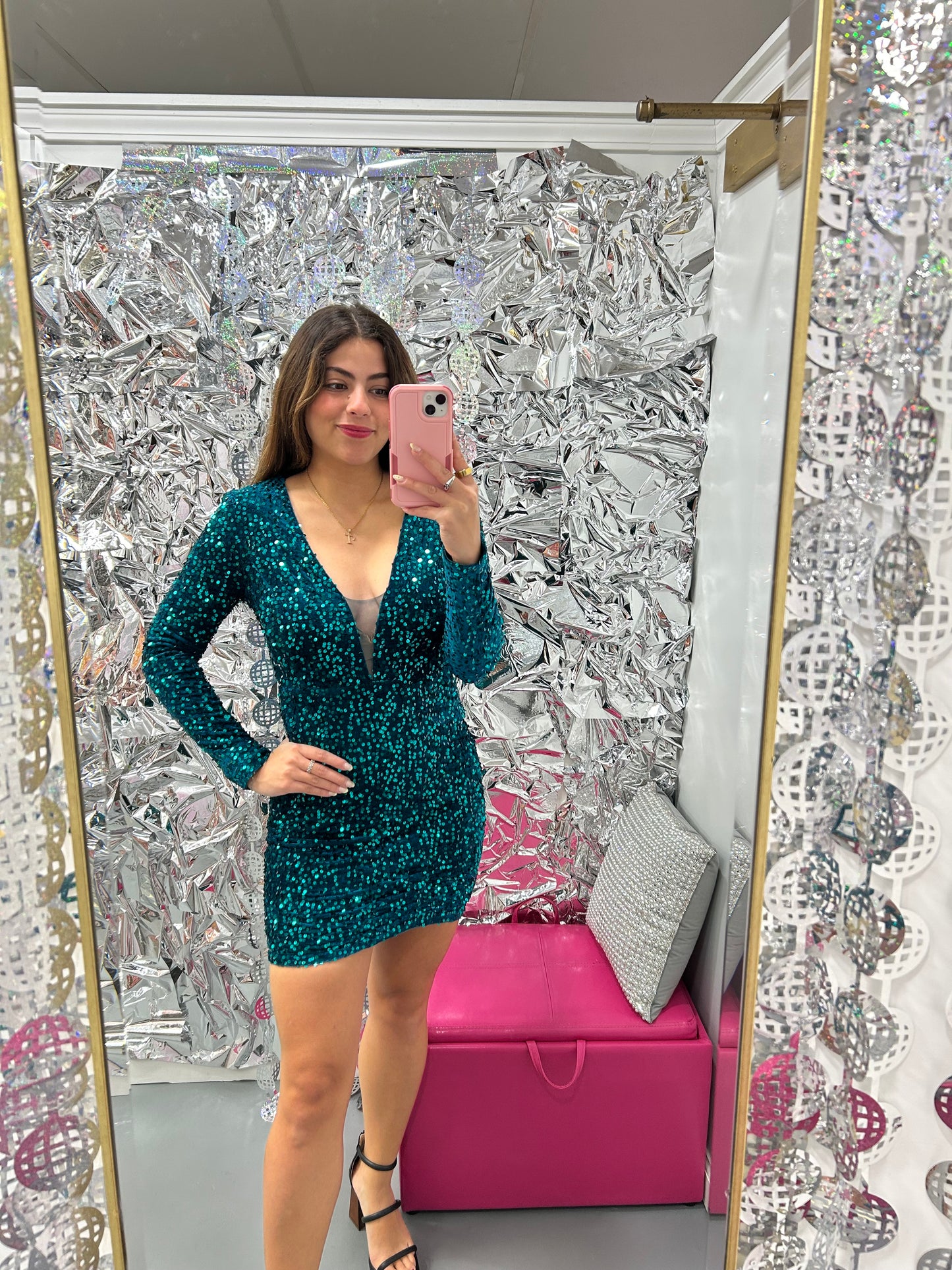 Velvet Sequin Mini Dress Teal