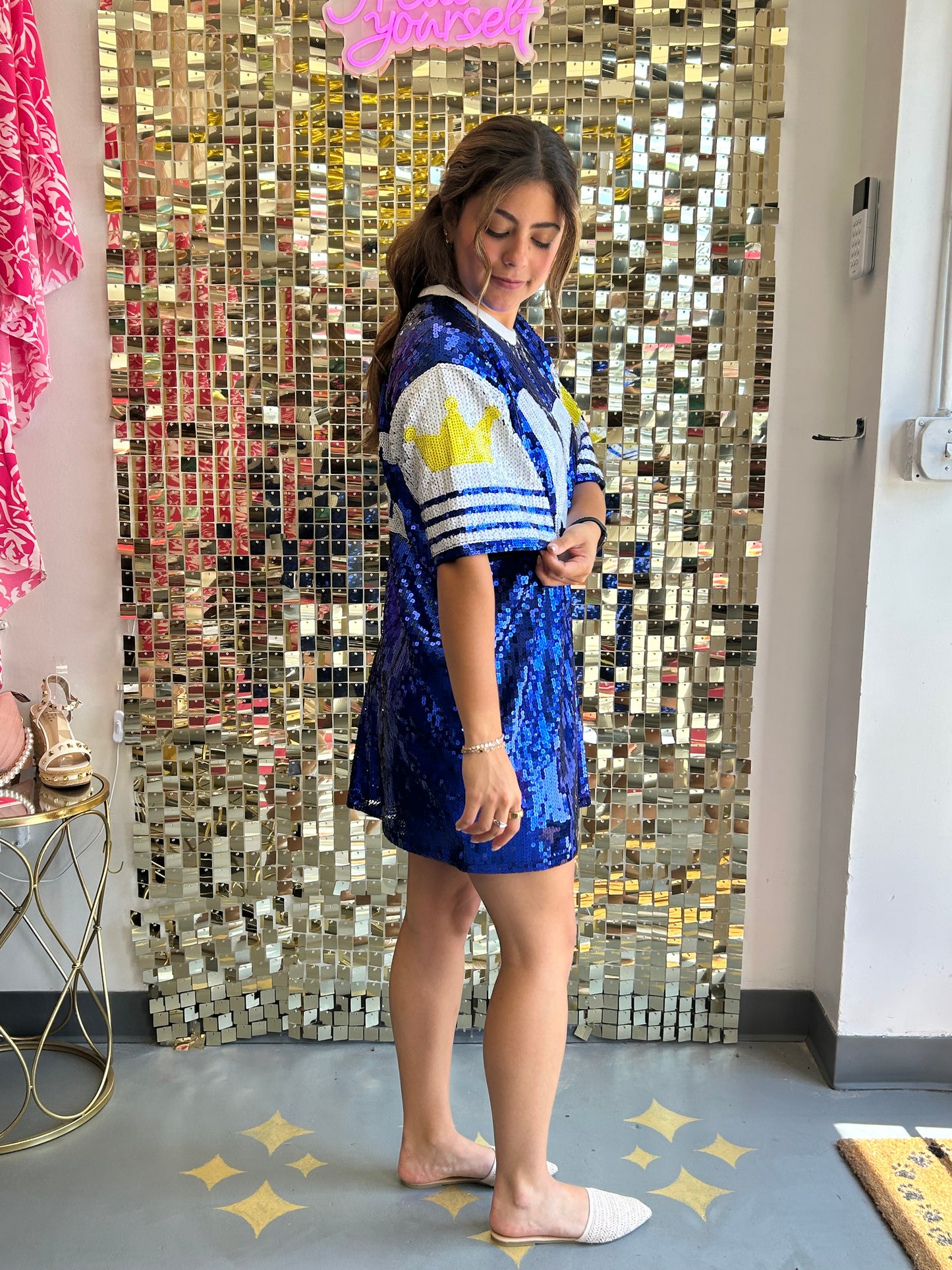 MLB KC Sequin Shirt Dress Royal Blue
