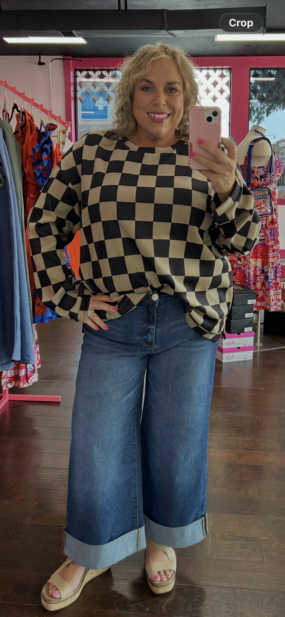 Checkered Casual Glam Sweatshirt