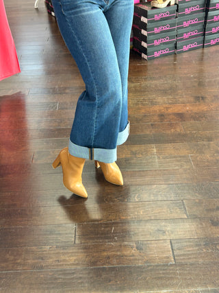 Camel Block Heel Bootie