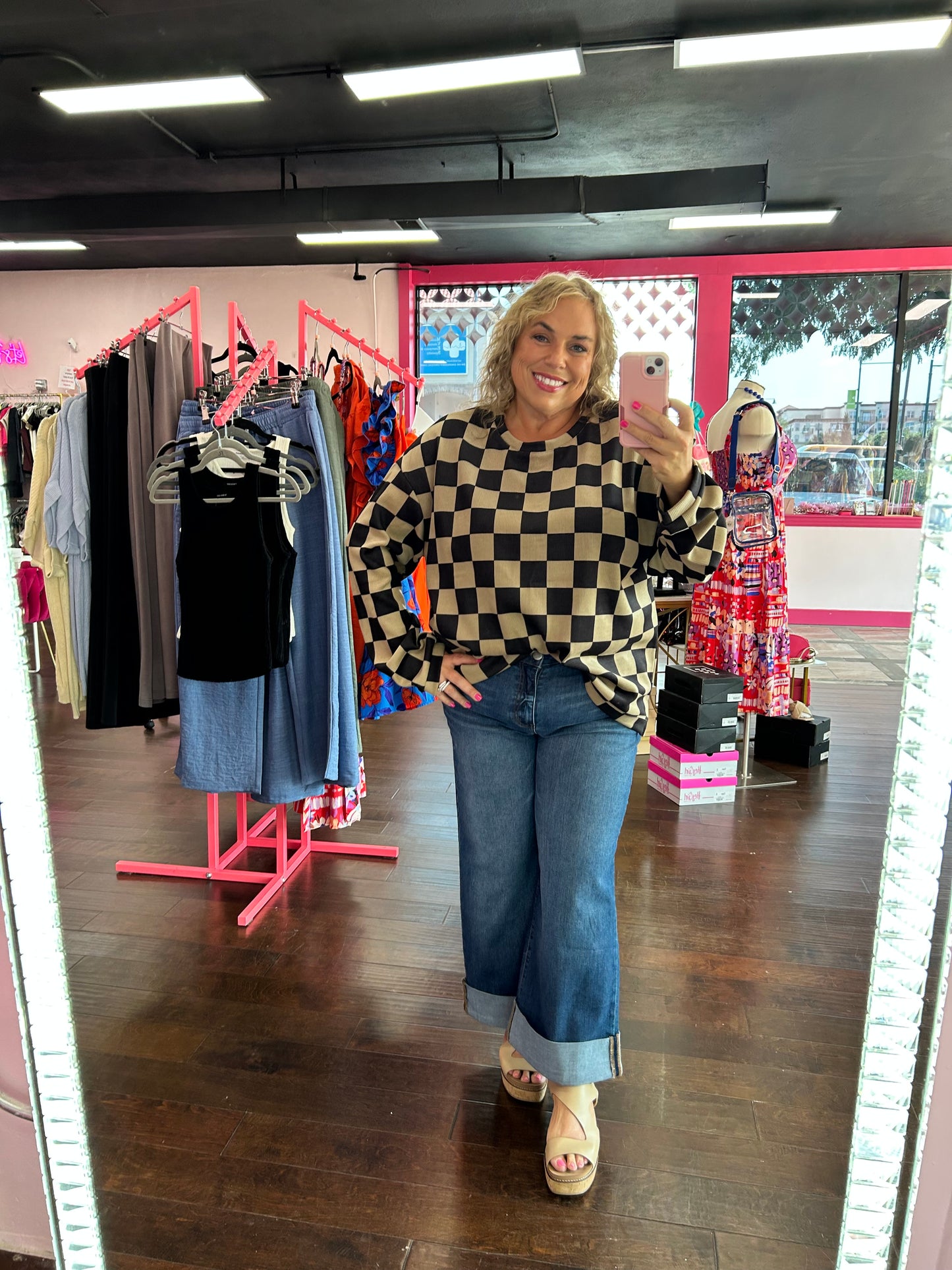 Checkered Casual Glam Sweatshirt