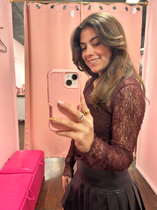Floral Lace Sheer Top Mulberry