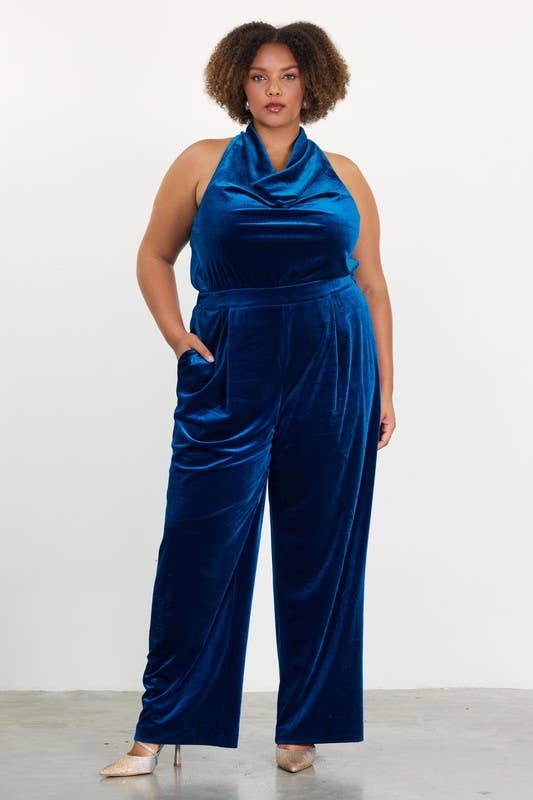 Curvy Velvet Jumpsuit Blue