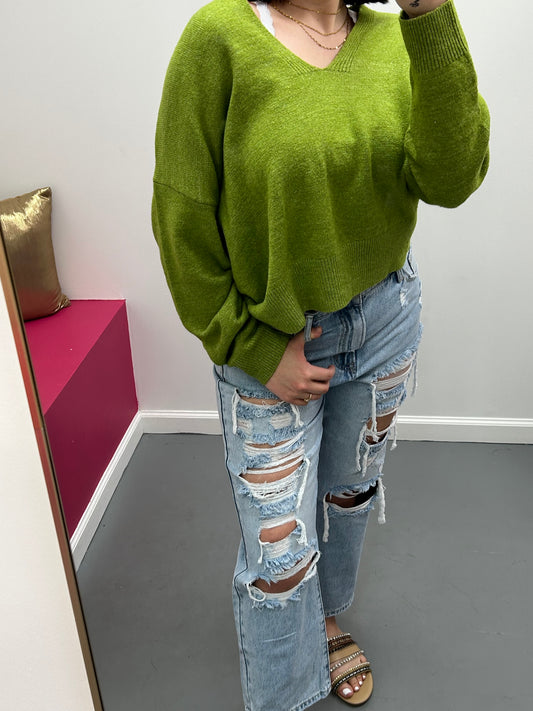 Hi-Rise Destroyed Cropped BF Jeans