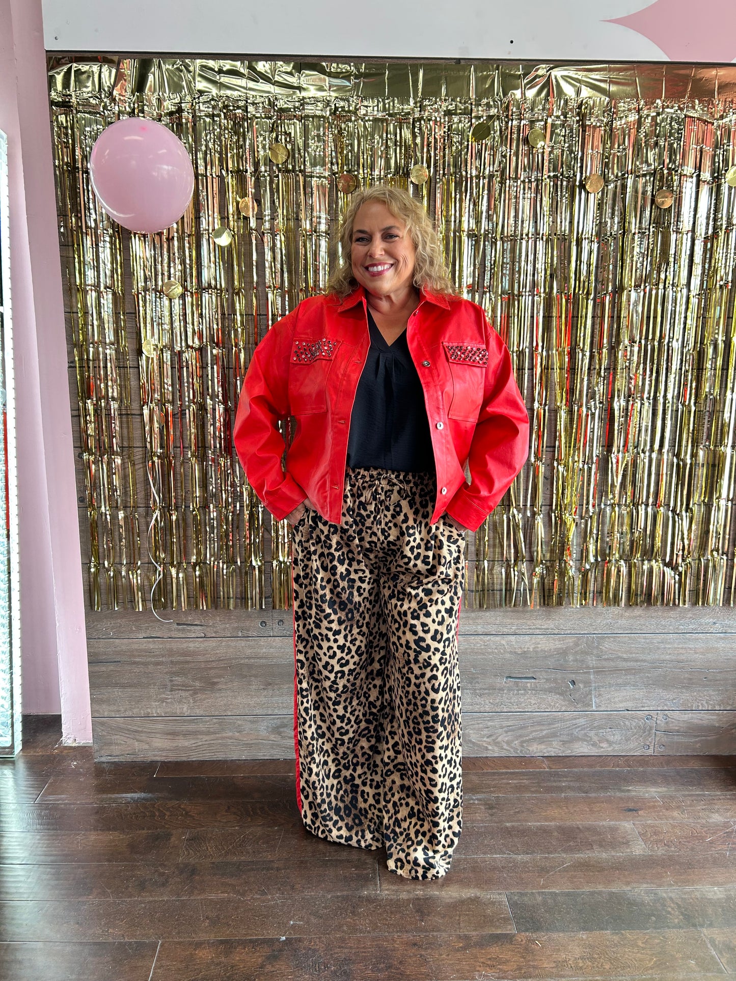 Curvy Leopard Print Red Pants