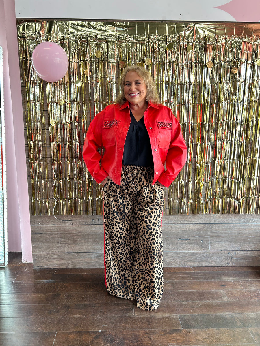 Curvy Leopard Print Red Pants