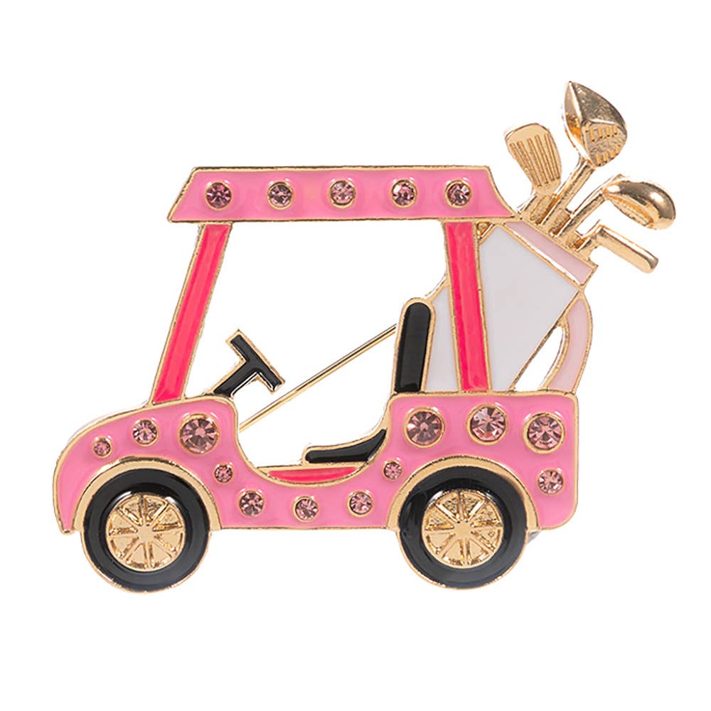 Golf Cart Clubs Pin Brooch Pink