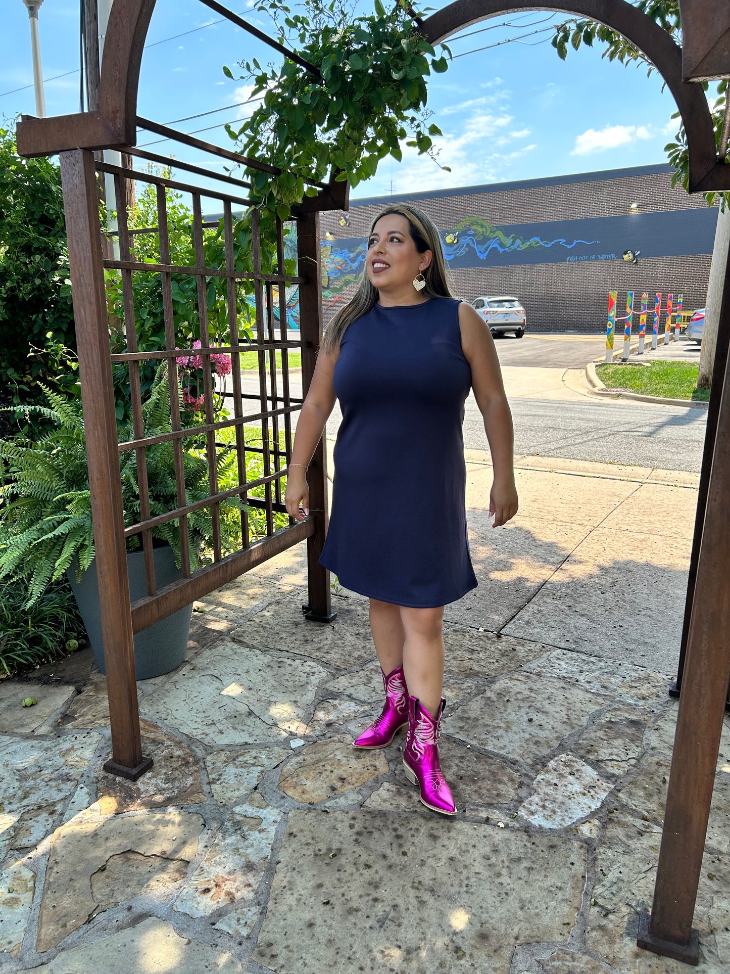 Luxe Sleeveless Dress Navy