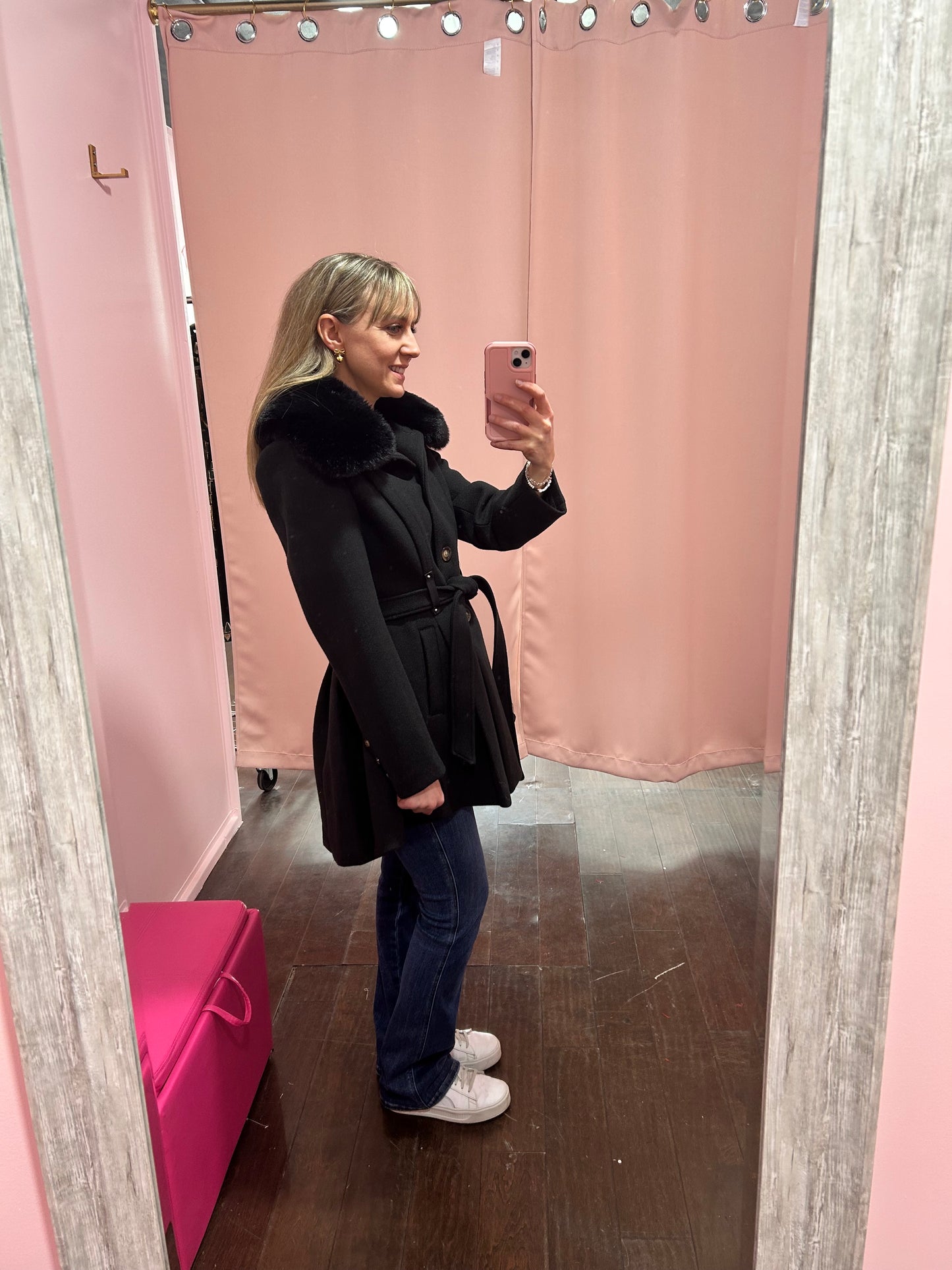 Black Coat Removable Fur Collar