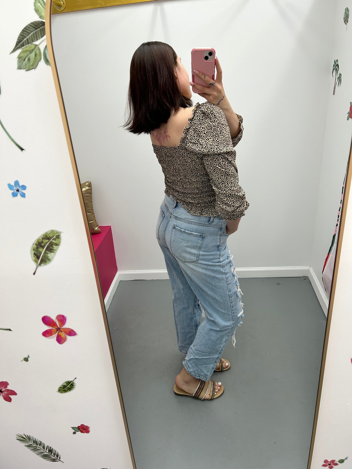 Smocked Animal Print Top