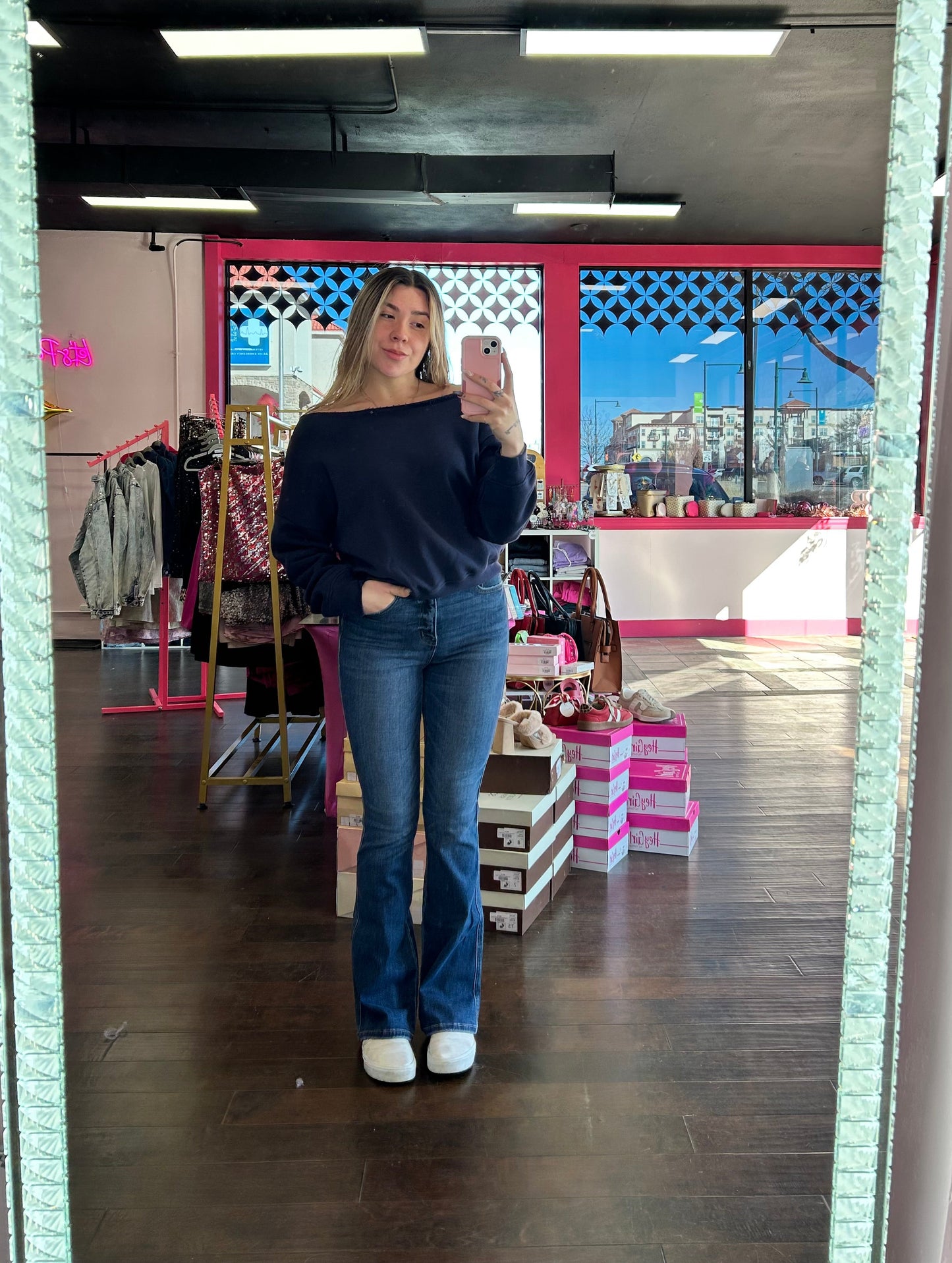 Off The Shoulder Sweatshirt Navy
