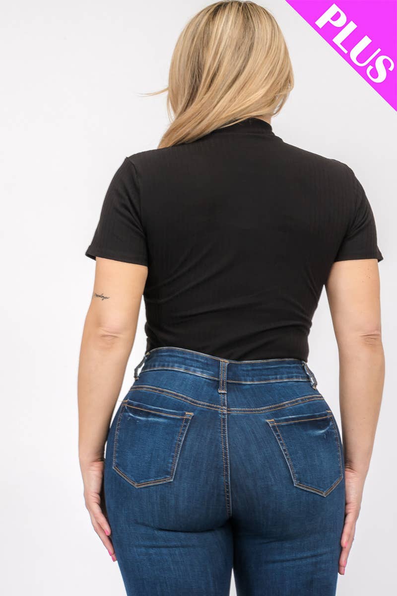 Curvy Ribbed Bodysuit Black