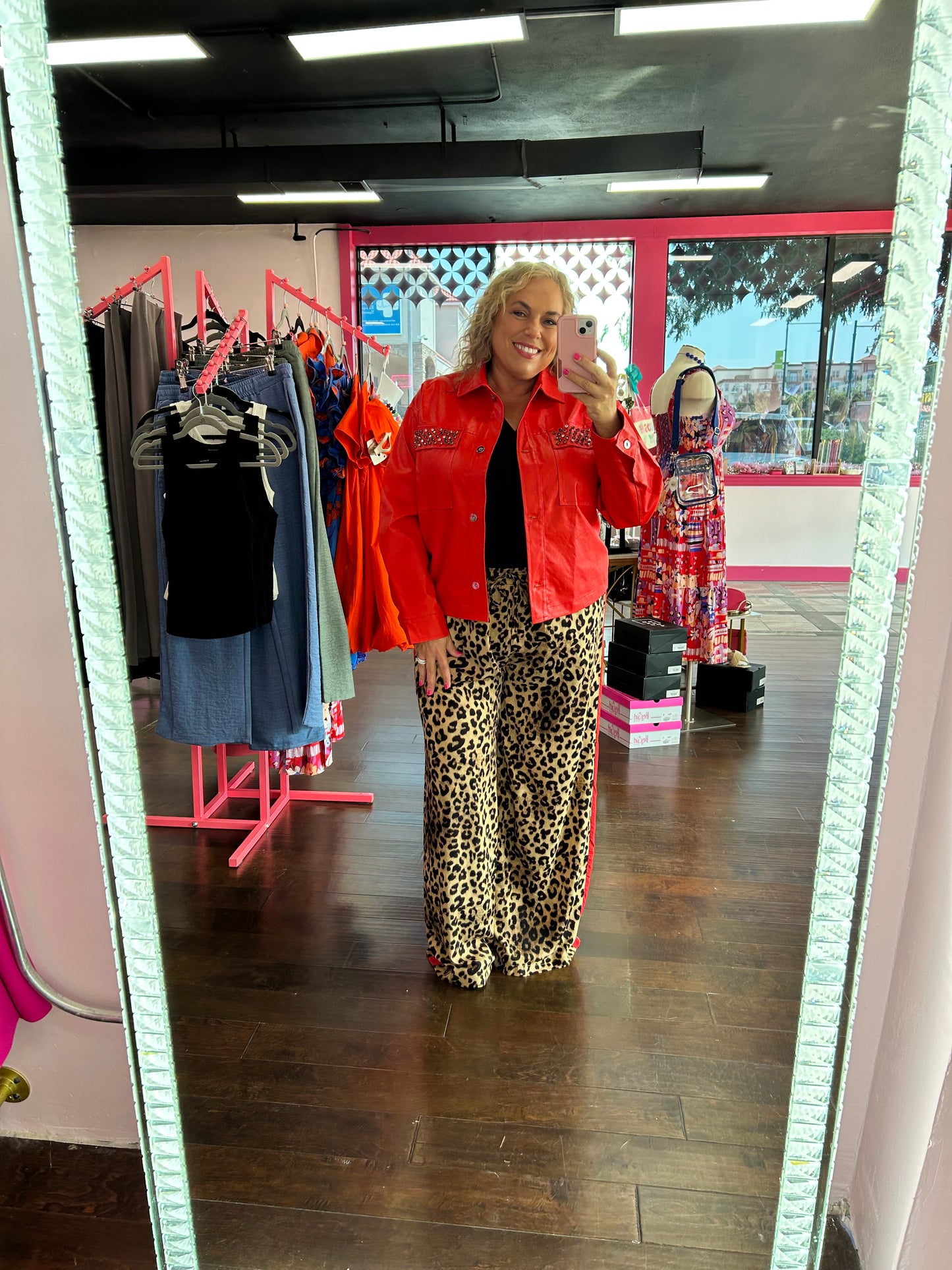 Curvy Leopard Print Red Pants