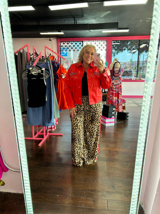 Curvy Leopard Print Red Pants