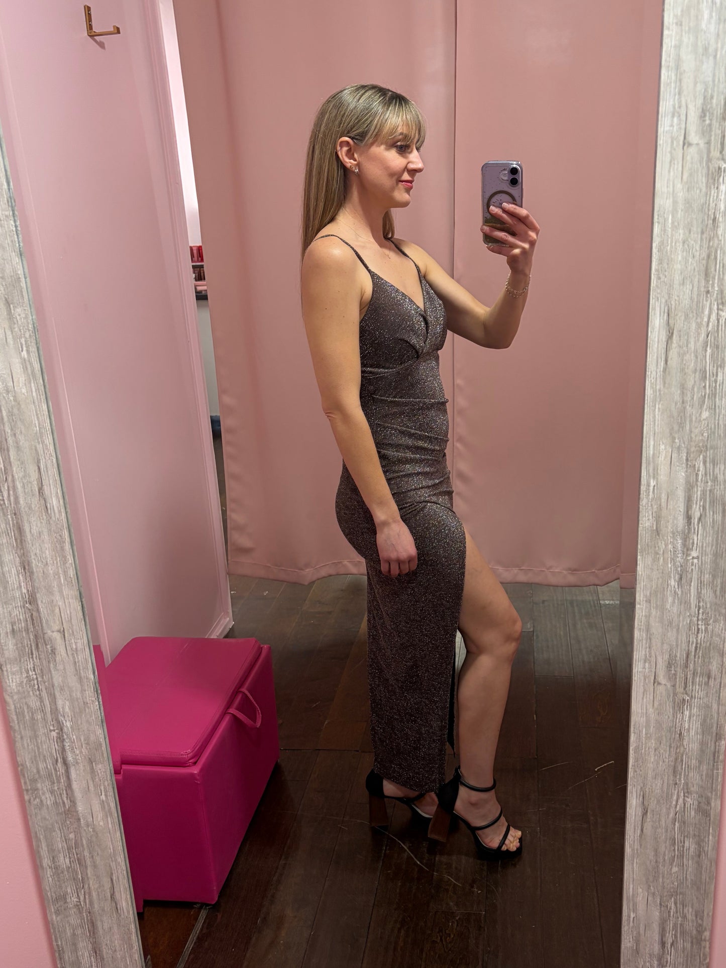 Glitter Front Slit Dress Espresso