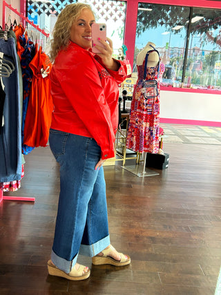 Curvy Red Glam Pocket Jacket