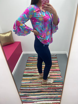 Bell Slv Top Ocean Floral (S-3X)