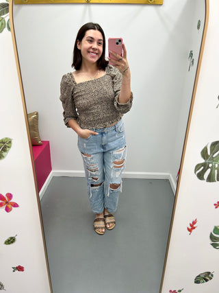 Smocked Animal Print Top