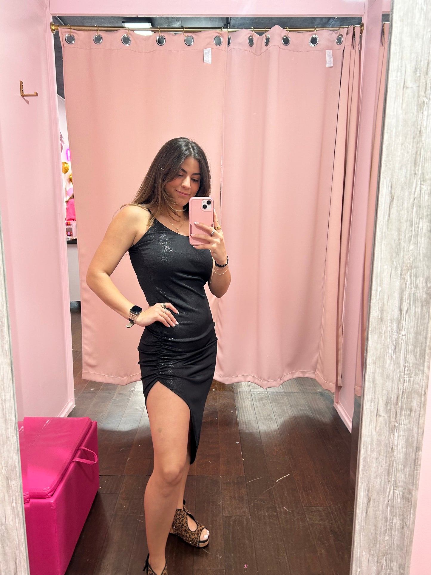 Glitter Asymmetric Dress Black