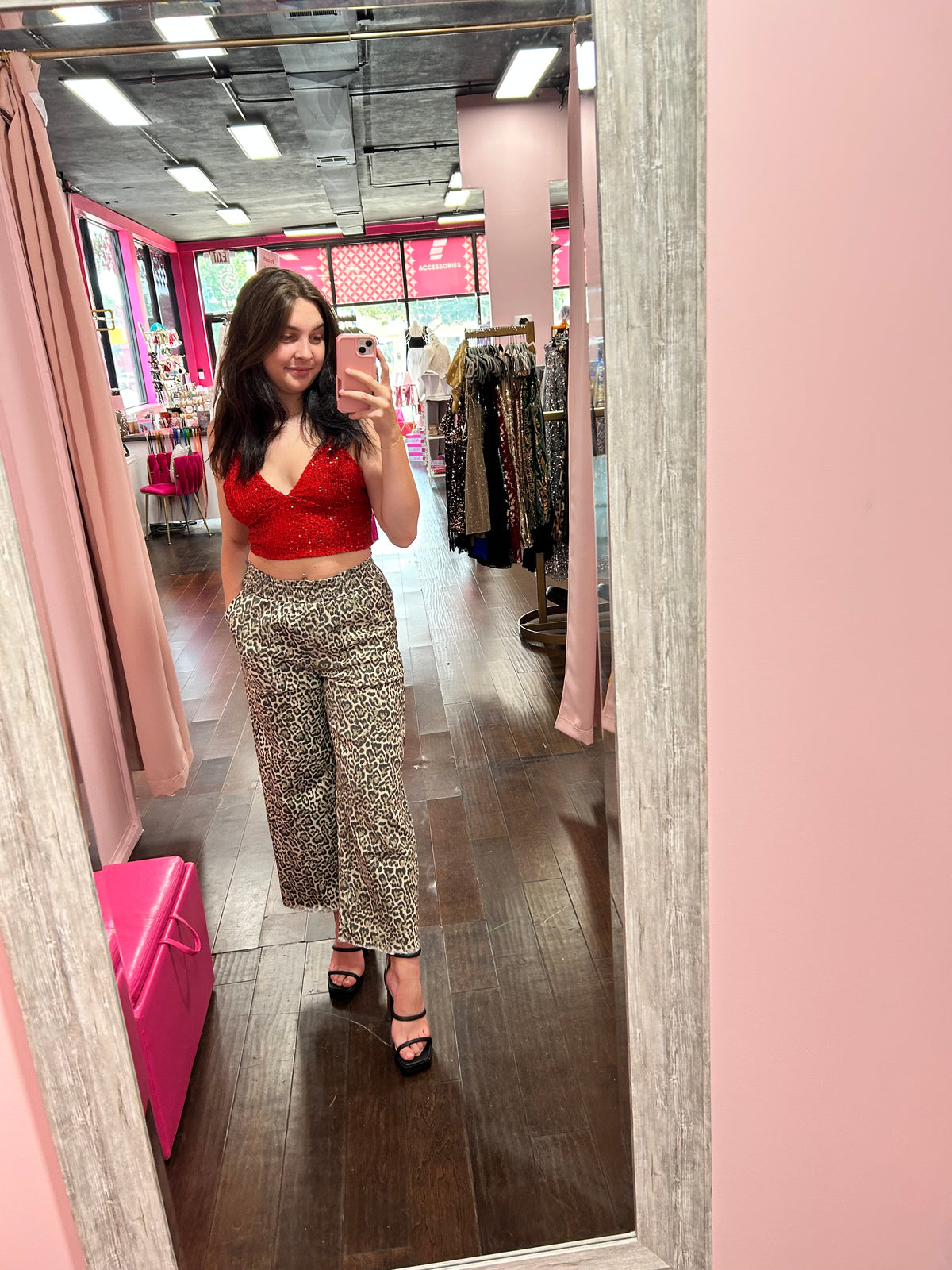 Cropped Leopard Denim Pants