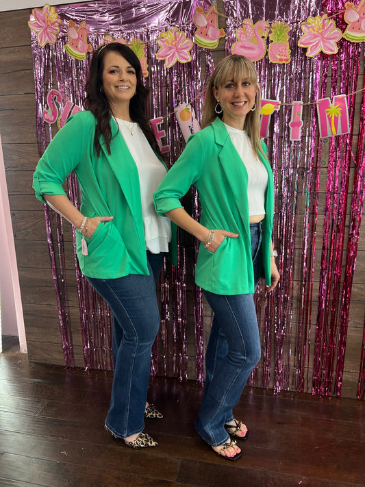 Open Front Boyfriend Blazer Green
