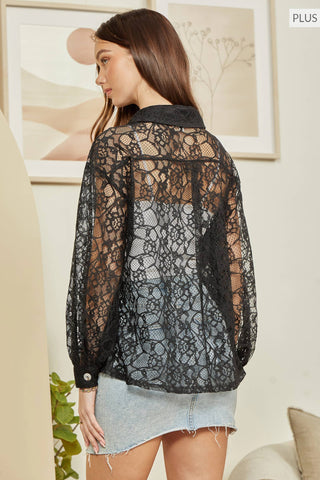 Curvy Lace Shacket Blouse Black