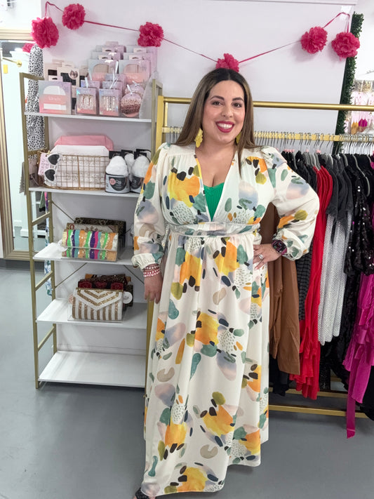 V Neck Yellow Maxi Dress