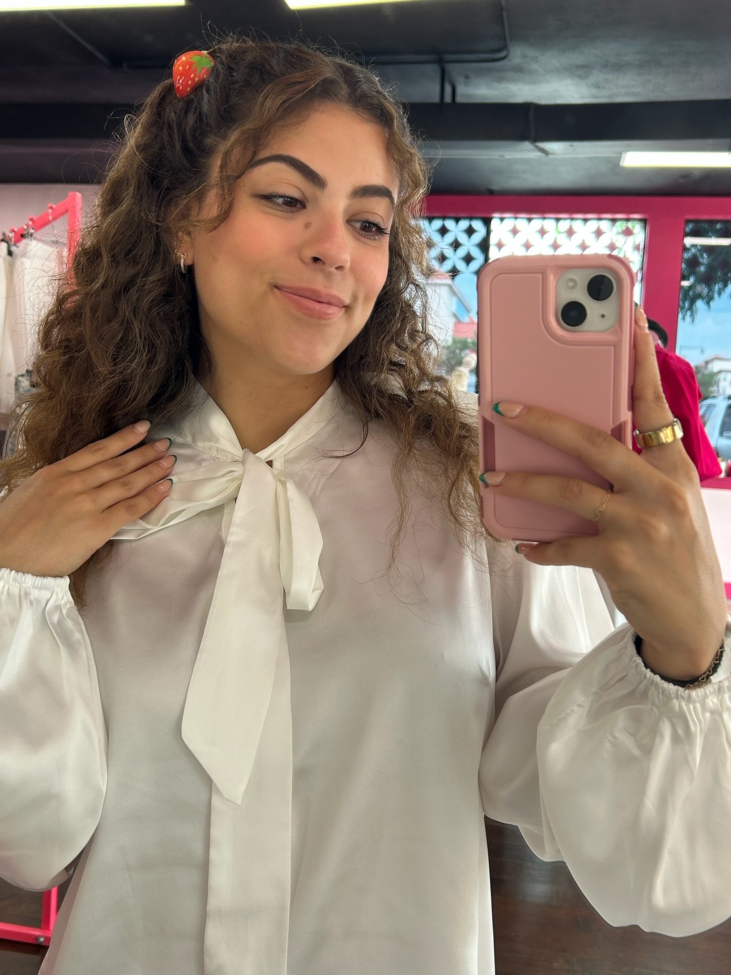 Bow Tie Chiffon Shirt White