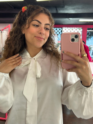 Bow Tie Chiffon Shirt White