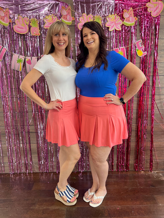 Pleat Belt Loop Skort Coral