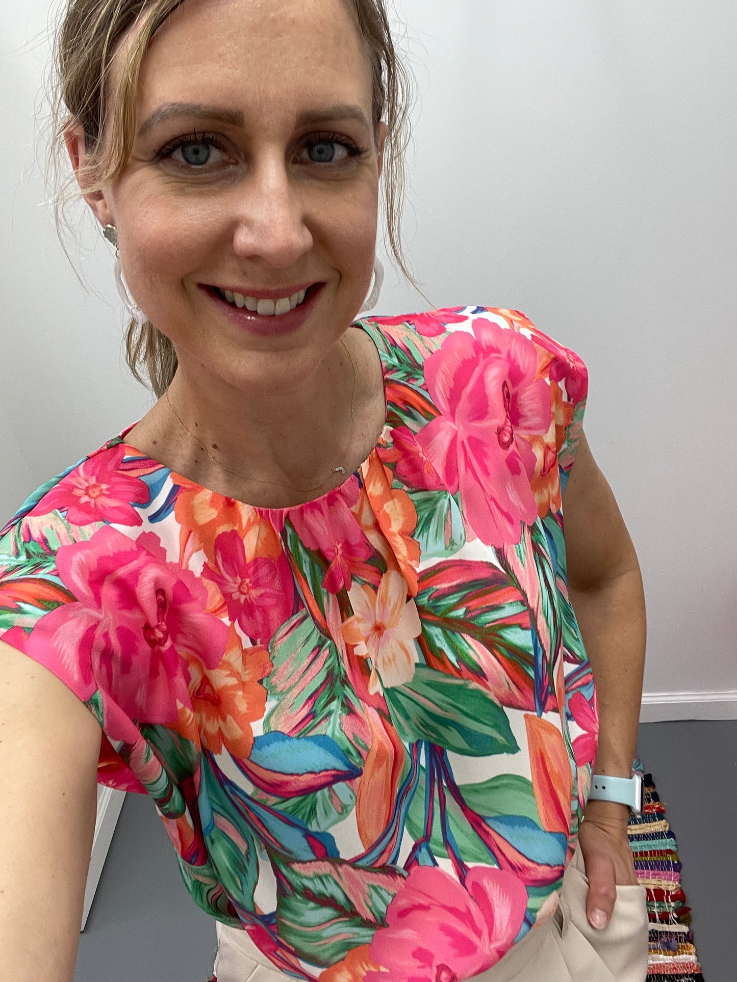 Cap Sleeve Tropical Blouse