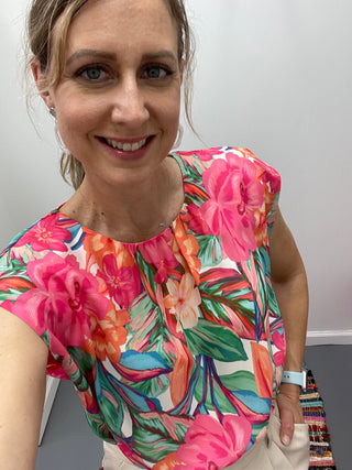 Cap Sleeve Tropical Blouse