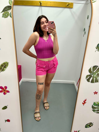 Denim Cargo Shorts Pink