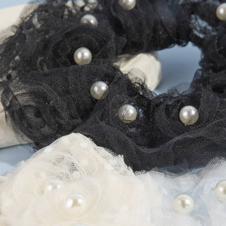 Rosette Tulle Pearl Scrunchie Set