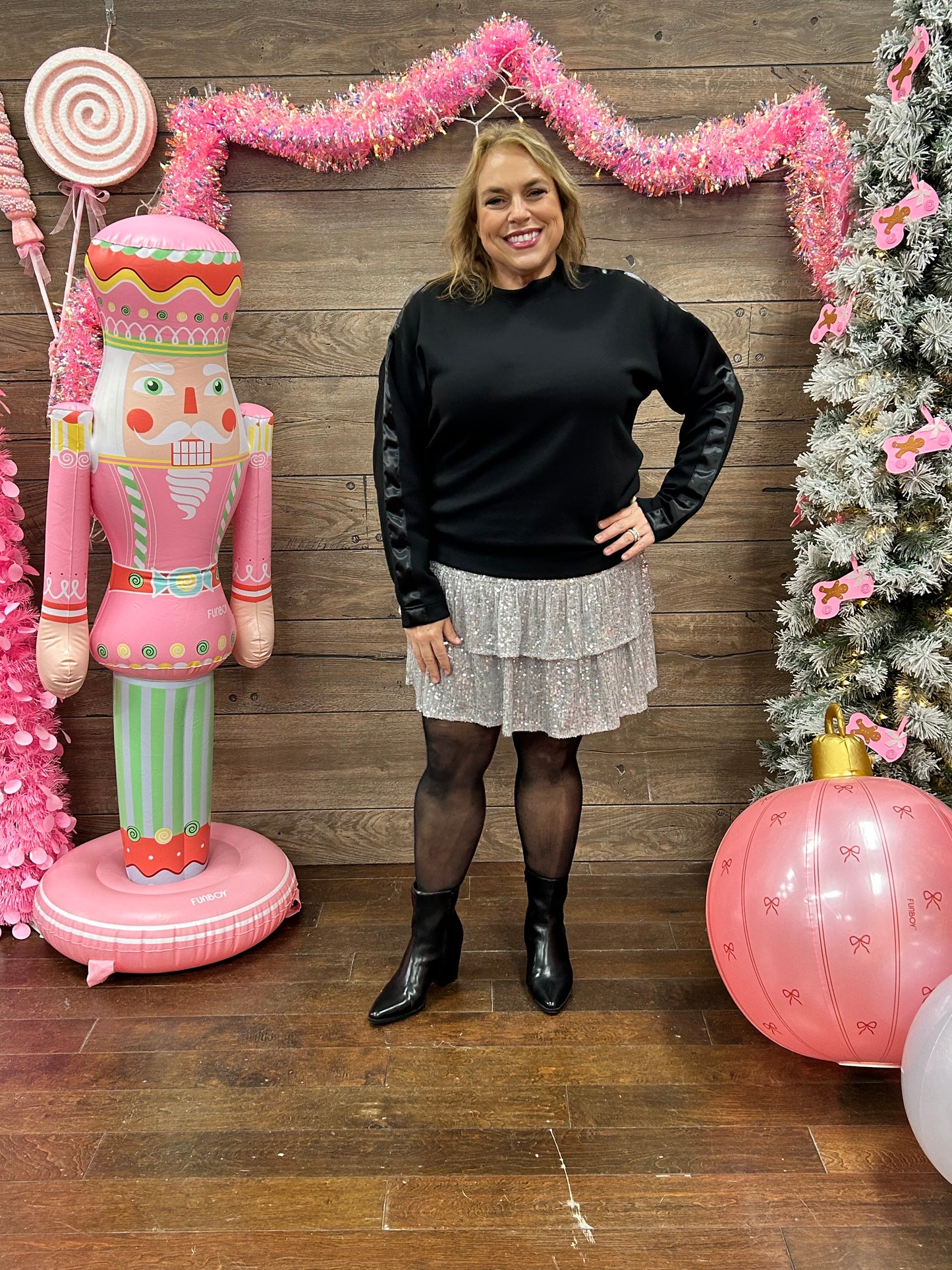 Curvy Modal Sweatshirt Satin Detail Black