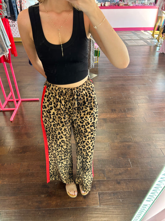 Curvy Leopard Print Red Pants