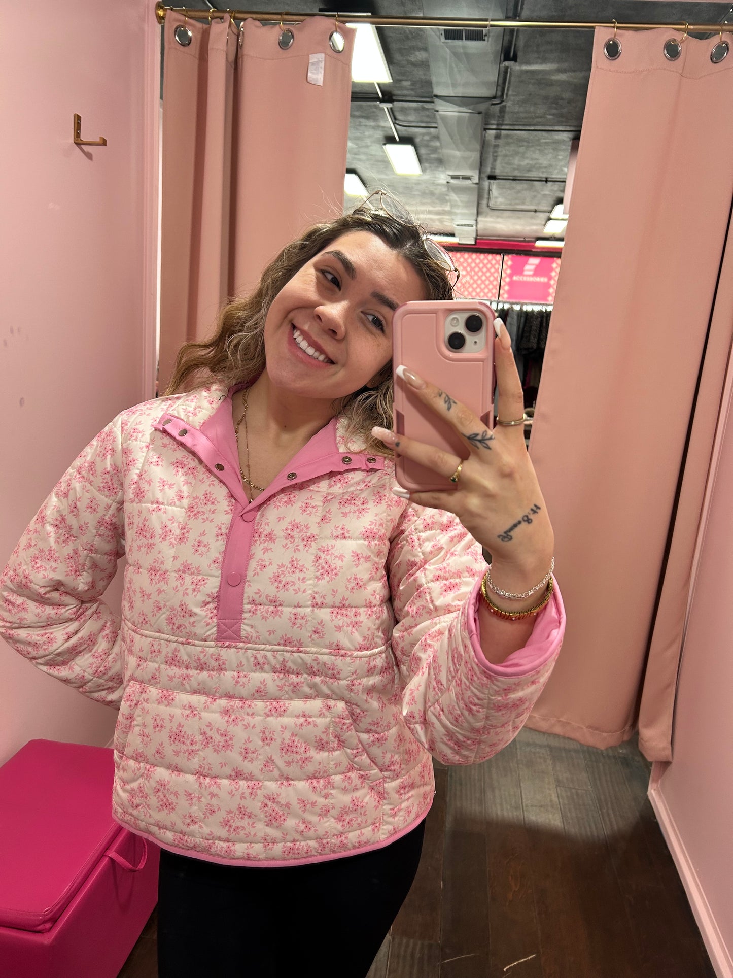 Quilted Floral Jacket Front Pocket