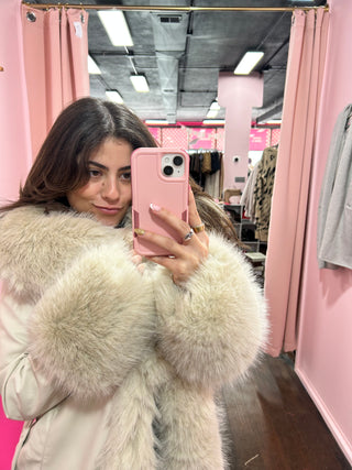 Iconic Fur Trim Maxi Coat Cream