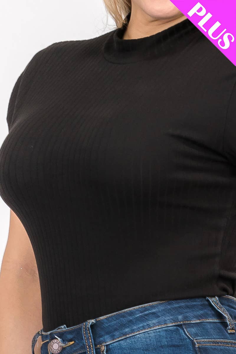 Curvy Ribbed Bodysuit Black