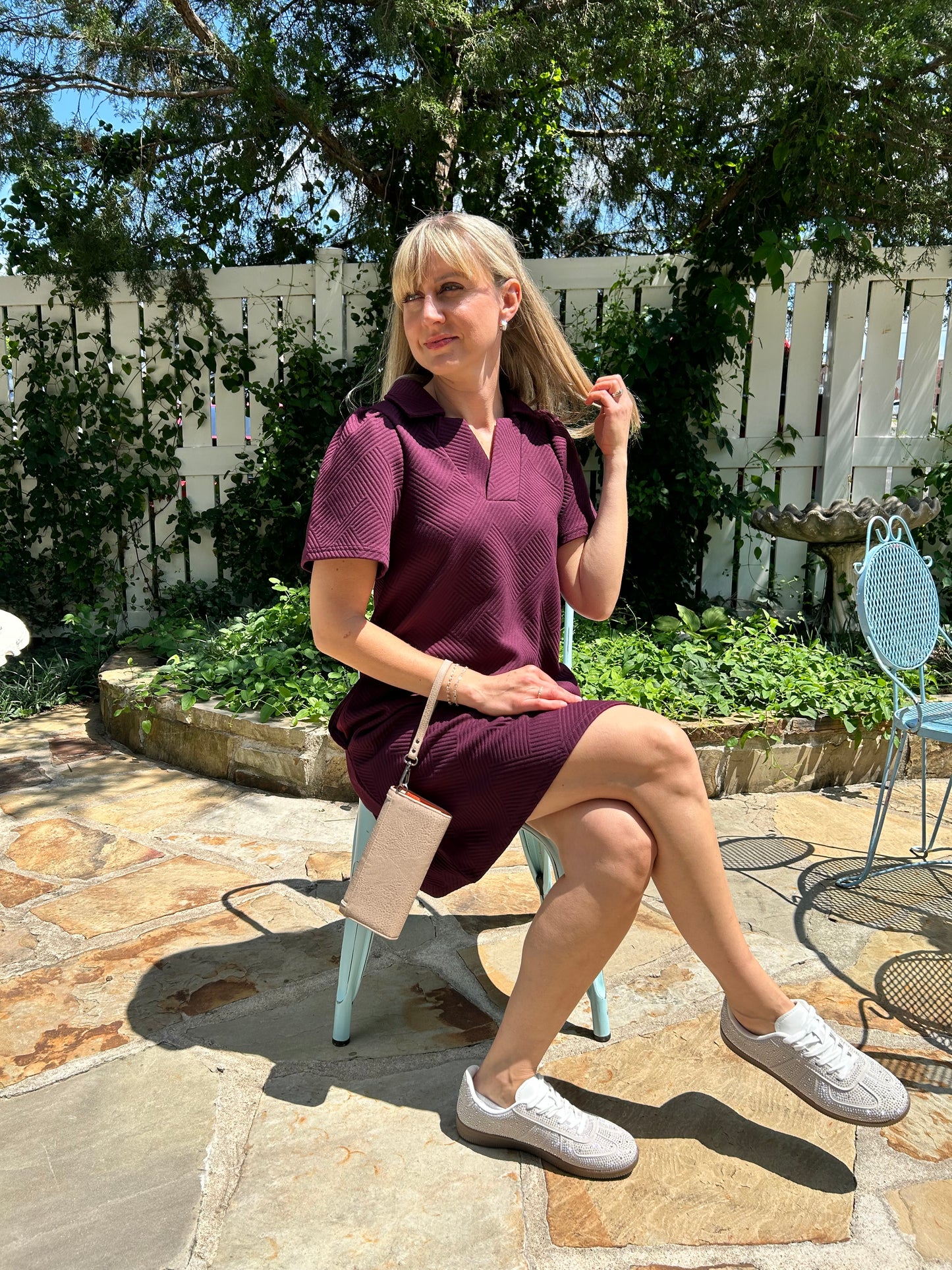 Textured Dress w Pockets Burgundy