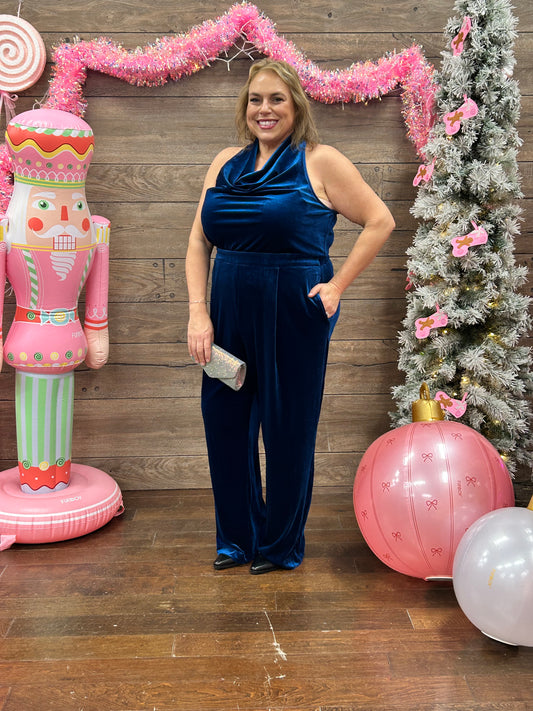 Curvy Velvet Jumpsuit Blue