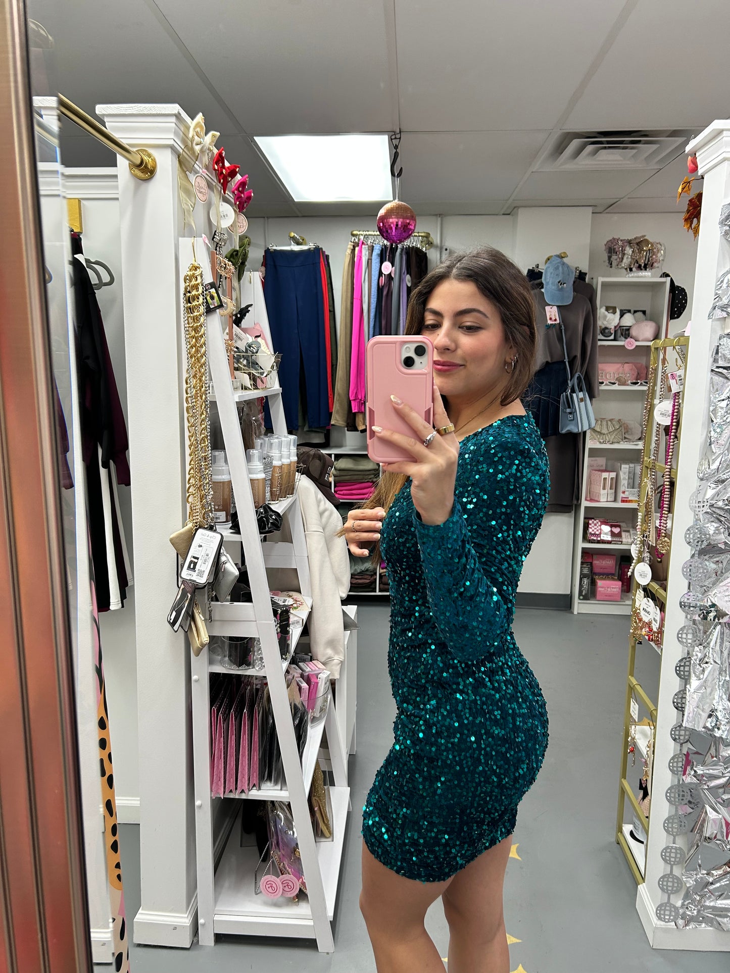 Velvet Sequin Mini Dress Teal